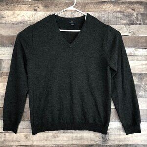 Brooks Brothers 346 Merino Wool V-Neck Sweater Mens Large Gray Casual Knit